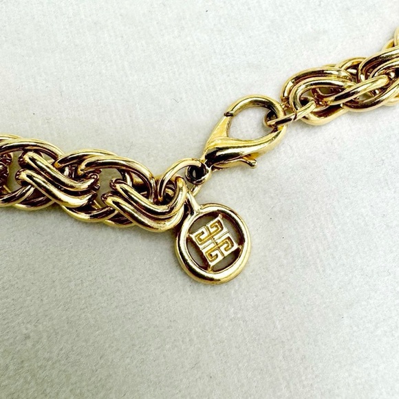 Vintage 80s Givenchy Woven Chain Link Gold Tone Chunky Necklace - Picture 4 of 5